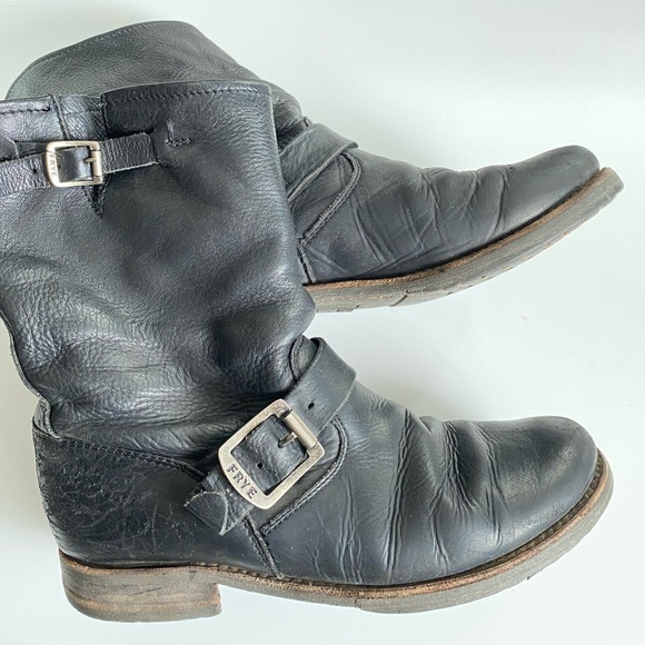 Frye Veronica Short Engineer/ Moto Black Leather Boots - Picture 5 of 9